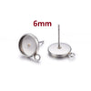 E448 - 10 pcs. 304 Stainless Steel Silver Tone Earring Posts Studs Settings Bezels Cabochons Tacks with Parallel Loop - 6mm Glue Pad Setting