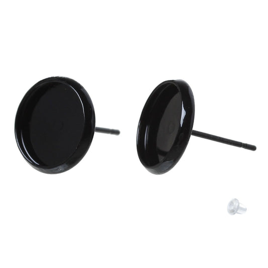 E534 - 50 pcs. Black Earring Posts Studs Settings Bezels Cabochons Tacks- 10mm Glue Pad Setting