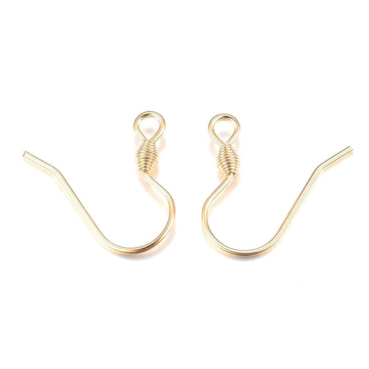 E714 - 20 pcs 304 Stainless Steel Earring Hooks with Spring - Golden - 16mm x 18mm - Hypoallergenic! Tarnish Resistant! Hole size: 2.5mm