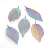 P290 - 1 pc. Electroplated Metal Rainbow Multicolor Leaf Leaves Metal Pendants Dangle Charms with Bails - 55mm (2.17") - Made of Iron!