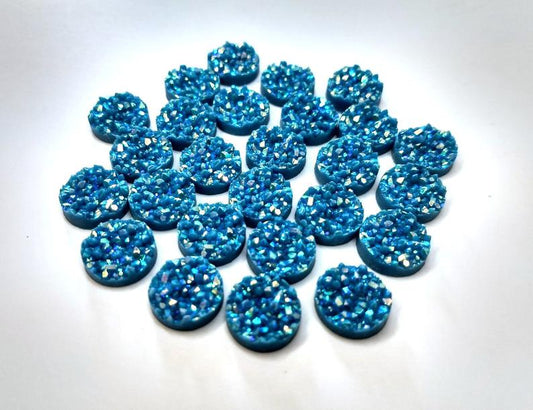 CA615 - 10 pcs Druzy Resin Embellishment Cabochons Teal Blue Iridescent Multicolor - 12mm