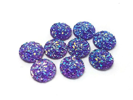 RC0014 - 10 pcs Druzy Resin Embellishment Cabochons Dark Purple Multicolor - 12mm - Dome Circle