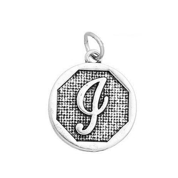 P098 - 4 pcs. Antique Silver LARGE Letter "I" Alphabet Letter Charm Pendant - 23mm x 20mm - Stamped Design