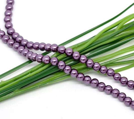 BD106 - 8mm Purple Glass Pearl Imitation Round Beads - 32 inch strand