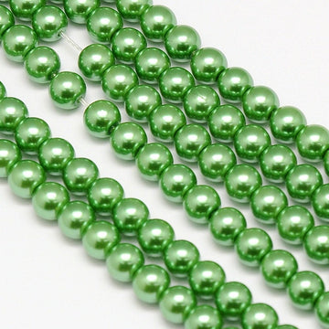 BD673 - 8mm Green Glass Pearl Imitation Round Beads - 15 inch strand - Hole Size: 0.7mm - Approx. 51 pcs per strand - Environmentally Dyed!