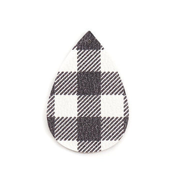 P1090 - 10 pcs Black and White Faux Leather Dangle Pendants - Teardrop - Gingham Pattern - 56mm (2.2") - Great for Earrings or Dangles! Double-Sided
