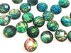 CA1028 - 10 pcs Resin Round Embellishment Circle Cabochons Metal Mosaic Foil - Green Multicolor - 12mm - Faceted