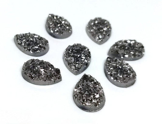 CA663 - 10 pcs Druzy Resin Embellishment Cabochons Gunmetal - 14x10mm - Teardrop - 14mm x 10mm - 3mm Thick