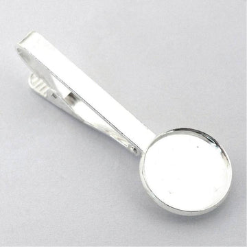 TC013 - 2 pcs Silver Plated LARGE Tie Bars/Clips - 55mm - over 2 inches long - 18mm Glue Pad - Bezel Housing Setting