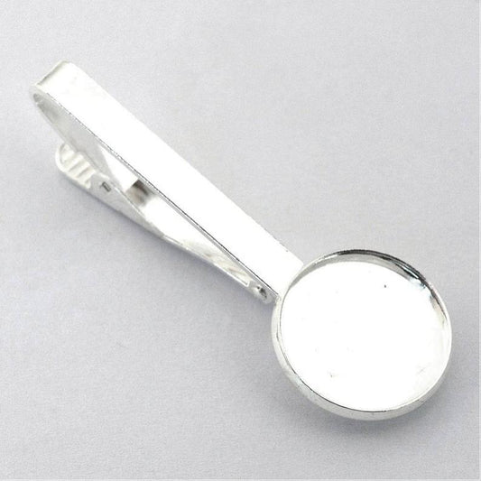 TC013 - 2 pcs Silver Plated LARGE Tie Bars/Clips - 55mm - over 2 inches long - 18mm Glue Pad - Bezel Housing Setting