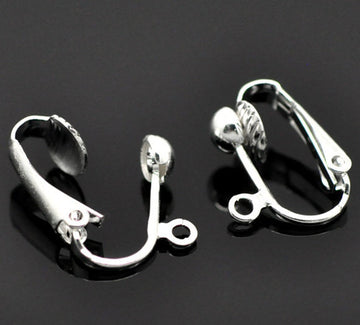 E791 - 20 pcs. Silver Plated Earring Clips Settings Lever Back with Loop - 16mm x 13mm - Great for Non-pierced Unpierced Ears