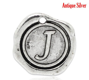 P176 - 10 pcs. Antique Silver LARGE Letter "J" Alphabet Letter - 18mm x18mm - Wax Design