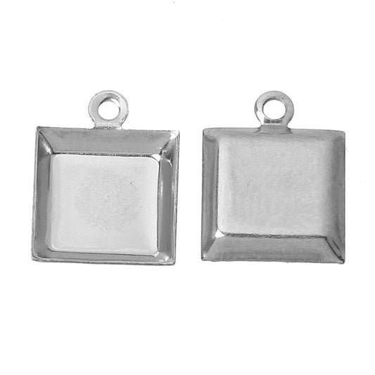 P854A - 20 pcs. 304 Stainless Steel Square Posts Settings Bezels Cabochons Pendants - 8x8mm Glue Pad Setting - Hypoallergenic! Bezel Trays