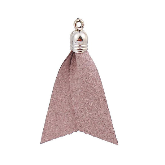 P452 - 10 pcs. Light Brown Faux Leather Tassel Dangle Charms Pendants - Golden - 5.2cm (2.05") x 3.3cm (1.3") - Great for Light Earrings &amp; Dangles!