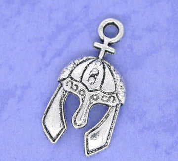 P703A - 5 pcs. Antique Silver Medieval Helmet Hat Charms Pendants - 25mm x 13mm