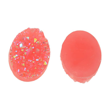 CA017 - 5 pcs Druzy Resin Embellishment Oval Cabochons Salmon Pink - 18x13mm - 18mm x 13mm