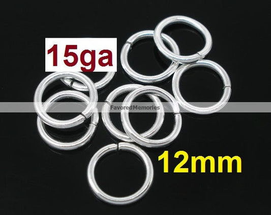 J015 - THICK - 100 pcs. Silver Plated Open Jump Rings - 12mm - 15 Gauge - HIGH QUALITY