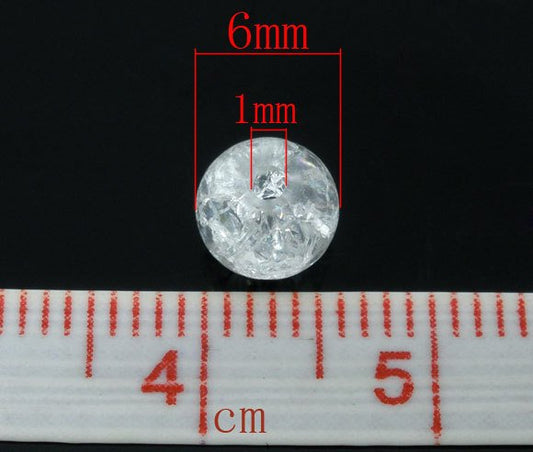 BD009 - 50 pcs Clear Crackle Glass Beads, 6mm - Hole Size: 1mm