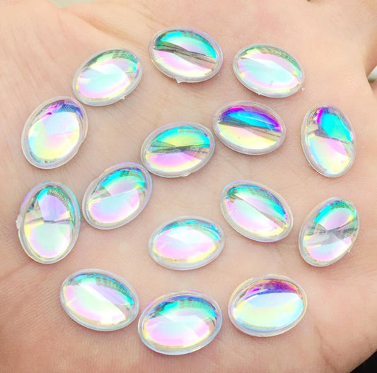 CA958 - 10 pcs Resin Embellishment Cabochons - Clear Multicolor Iridescent - 14x10mm - Oval - 14mm x 10mm - Bubble Style