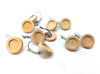E564 - 10 pcs. Stainless Steel Earring Clips Settings Lever Back Bezels Cabochons - 12mm Glue Pad Setting - Silver Clip - Wood Tray - Natural