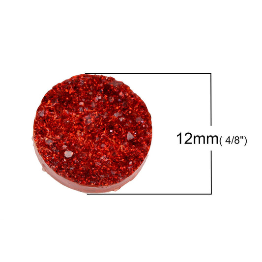 CA157 - 10 pcs Druzy Resin Embellishment Cabochons Sparkly Red AB - 12mm