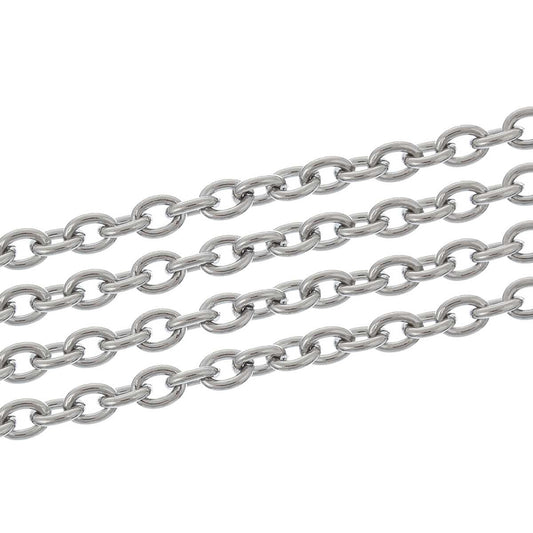 N166 - 2M (6.56ft) - 304 Stainless Steel Silver Tone Cable Chain - 4mm x 3mm Soldered Links - 0.8mm (20 Gauge) - Hypoallergenic! Tarnish Resistant