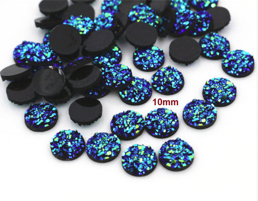 CA193 - 10 pcs Druzy Resin Embellishment Cabochons Blue Multicolor - 10mm - Dome Circle