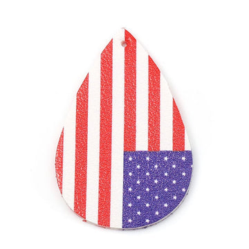 P950 - 10 pcs. USA American Red, White and Blue Faux Leather Dangle Charms Pendants - Teardrop - Flag - 57mm (2.25") - Double-Sided