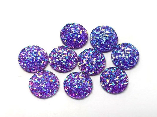 RC0014 - 10 pcs Druzy Resin Embellishment Cabochons Dark Purple Multicolor - 12mm - Dome Circle