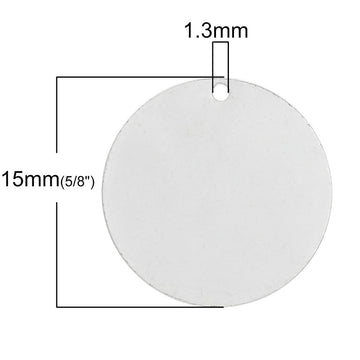 P2084 - 50 pcs. Silver Plated Circle Round Stamping Tags - 15mm - Thin