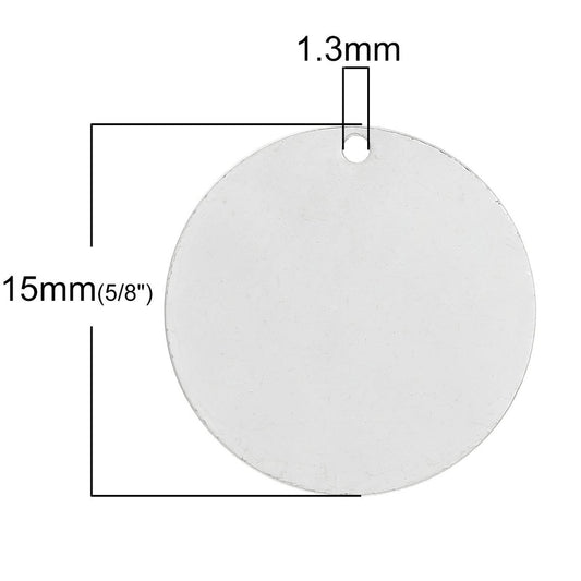 P2084 - 50 pcs. Silver Plated Circle Round Stamping Tags - 15mm - Thin