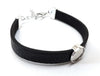 B077 - 2 pcs. Black REAL Leather Bracelets with 12mm Glue Pad Bezel Trays and Extender Chains - Adjustable from 7" to 9"