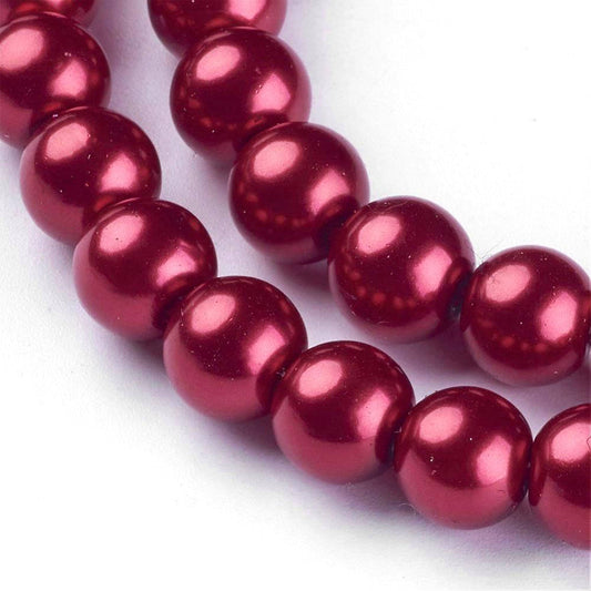 BD084 - 8mm Cherry Red Glass Pearl Imitation Round Beads - 32 inch strand (105 pieces) - Hole Size: 1mm