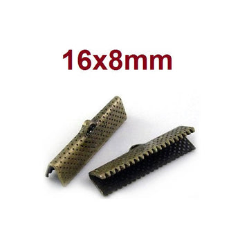 CR042 - 100 pcs. Antique Bronze Textured Ribbon Crimp End Caps - 16mm x 8mm