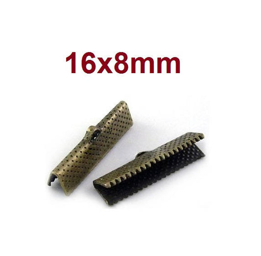CR042 - 100 pcs. Antique Bronze Textured Ribbon Crimp End Caps - 16mm x 8mm