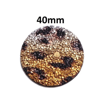 P2006 - 10 pcs. Gold and Black Leopard Glitter Faux Leather Dangle Charms Pendants - Circle - 40mm (1.57") - Double-Sided