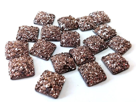 CA788 - 10 pcs Druzy Resin Embellishment Cabochons Champagne - 12mm - Square - Dome Style