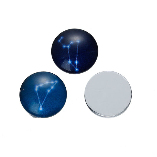 CA029 - 10 pcs Circle Constellation Stars Universe Glass Round Dome Seals Tiles Cabochons - 12mm
