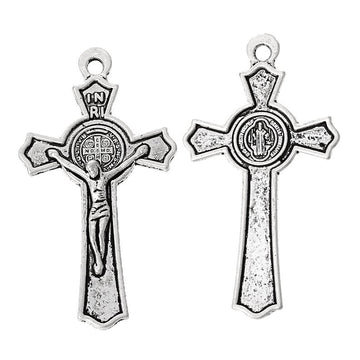 P423 - 10 pcs. Antique Silver Crucifix Cross Charms Pendants - 51mm x 28mm (2" x 1 1/8") - Hole Size: 2.6mm - INRI