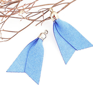 P453 - 10 pcs. Blue Faux Leather Tassel Dangle Charms Pendants - Golden - 5.2cm (2.05") x 3.3cm (1.3") - Great for Light Earrings &amp; Dangles!