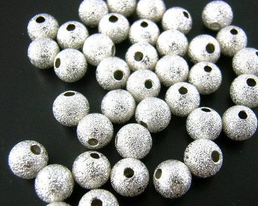 BD405 - 6mm - 150 pcs. Silver Plated Stardust Ball Spacer Beads