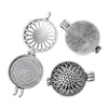 P421A - 3 pcs. Antique Silver Carved Round Sun Flower Pendant Photo Picture Locket Box - 44 X 33mm - Fits 5ss rhinestones - Perfume Diffuser!