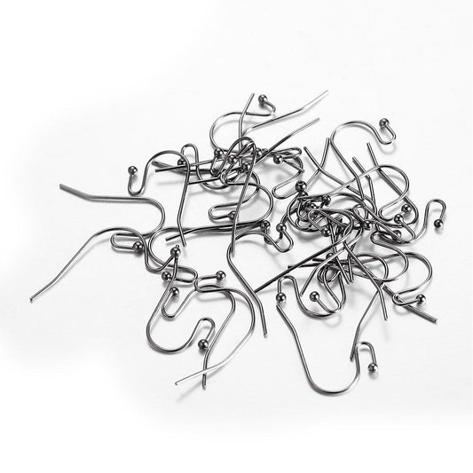 E376 - 200 pcs Gunmetal Earring Wire Hooks with Ball - 19x13mm - 19mm x 13mm - 20 Gauge Wire (0.8mm Thick)