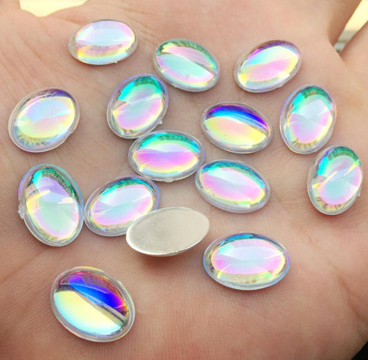 CA958 - 10 pcs Resin Embellishment Cabochons - Clear Multicolor Iridescent - 14x10mm - Oval - 14mm x 10mm - Bubble Style