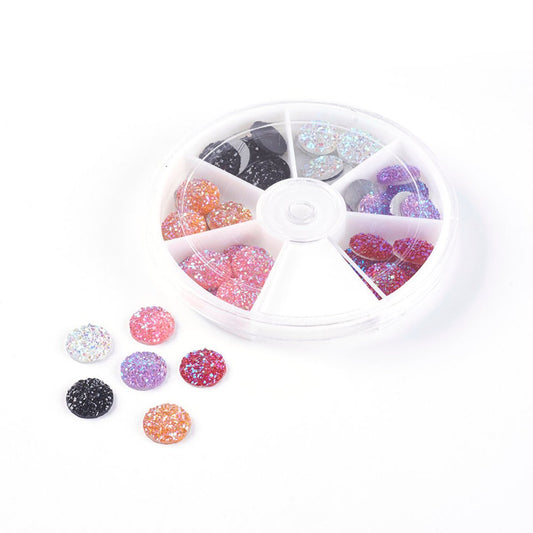 CA555 - 42 pcs Assortment Box - Resin Embellishment Druzy Cabochons - Dome - 6 Colors - 12mm (0.47")
