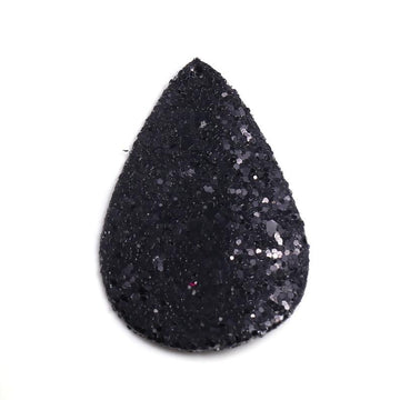 FL0003 - 10 pcs. Black Glitter Faux Leather Dangle Charms Pendants - Teardrop - 56mm (2.17") - Great for Light Earrings and Dangles! Double Sided
