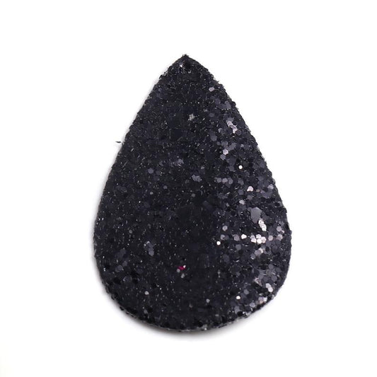 FL0003 - 10 pcs. Black Glitter Faux Leather Dangle Charms Pendants - Teardrop - 56mm (2.17") - Great for Light Earrings and Dangles! Double Sided