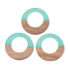 P2203 - 4 pcs. Teal Clear Resin and Wood Hoop Flat Pendant - 49mm - (1.93")- LARGE - Great for Earrings and Necklaces!