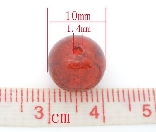 BD045 - 50 pcs Red Crackle Glass Round Beads - 10mm