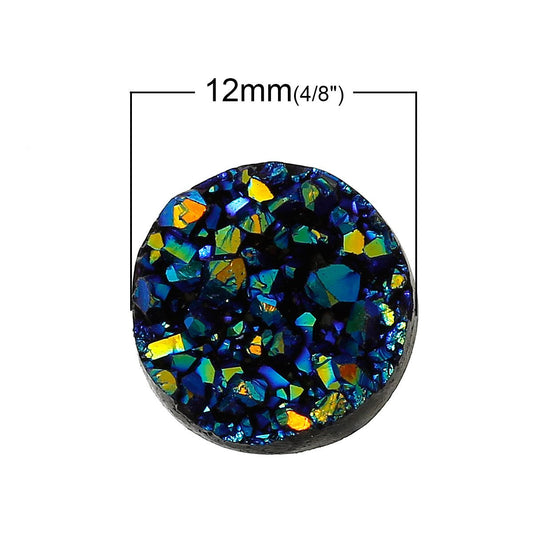 CA158 - 10 pcs Druzy Resin Embellishment Cabochons Blue Multicolor AB - 12mm